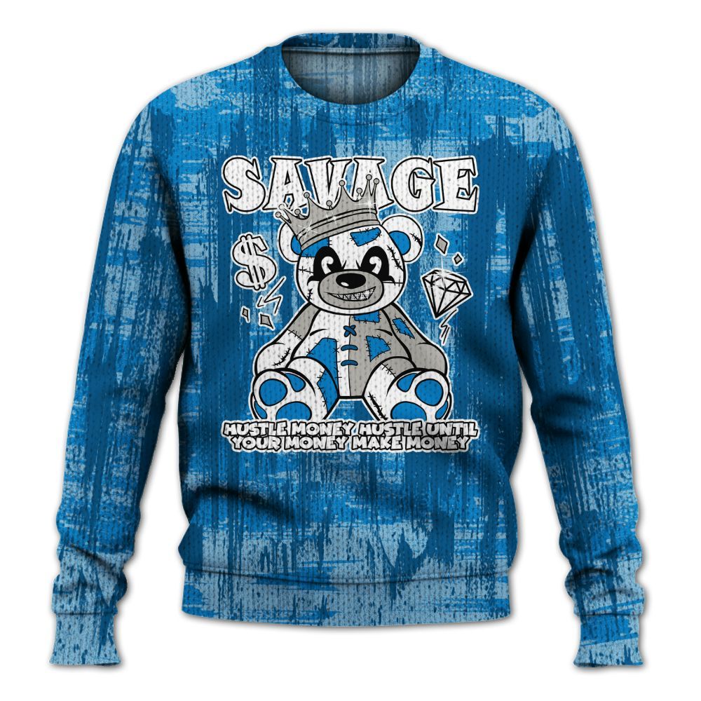 Knitted Sweater To Match Industrial Blue 4s - Savages Bear Glitch Art