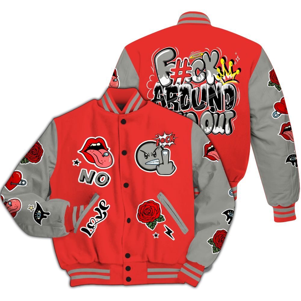 Varsity Jacket To Match Vomero 5 Bright Crimson - FK Around Find Out All Over Print