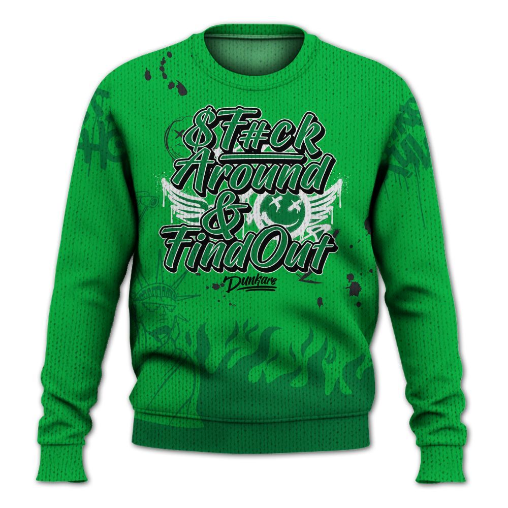 Knitted Sweater To Match Lucky Green 5s - Graphic Fck Around Find Out