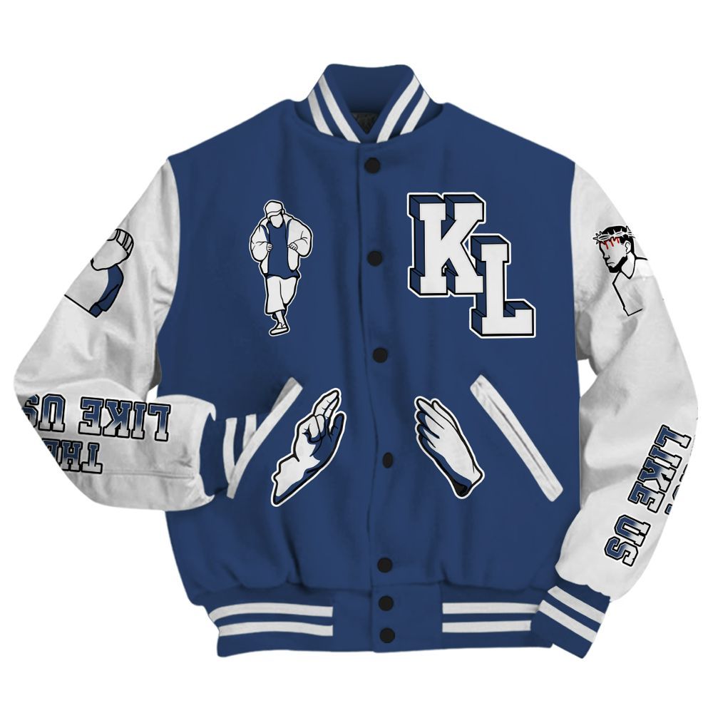 Varsity Jacket To Match Low 85 Metallic Blue 1s Varsity Jacket - Dislike Us Graphic All Over Print