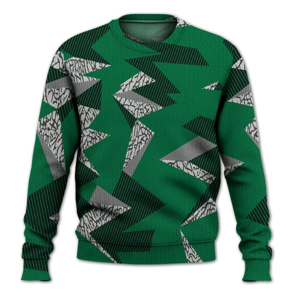 Knitted Sweater To Match Pine Green 3s - Geometric Camouflage Pattern