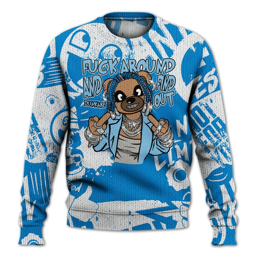 Knitted Sweater To Match Industrial Blue 4s - F#ck Around Bear Bear Monogram Graffiti