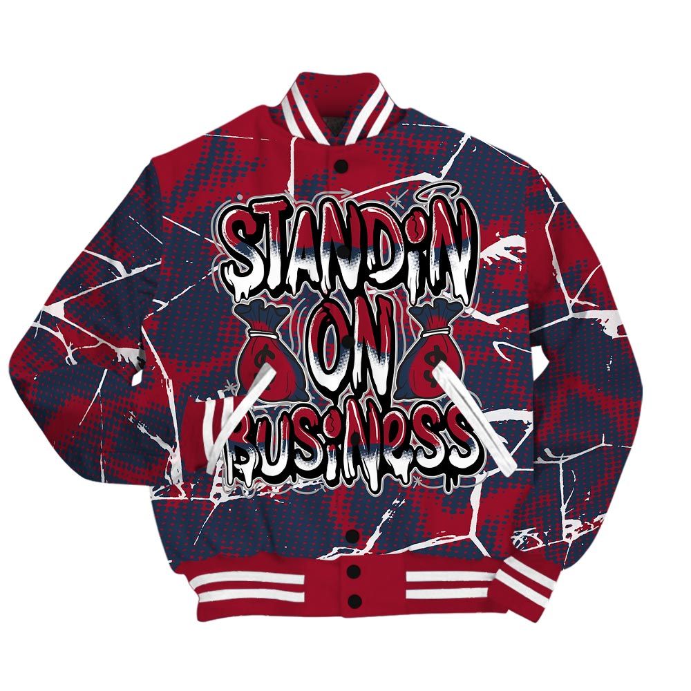 Varsity Jacket To Match Retro Navy Blue 2024 6s - Standin' Business White Graphic Crack Varsity Jacket Unisex