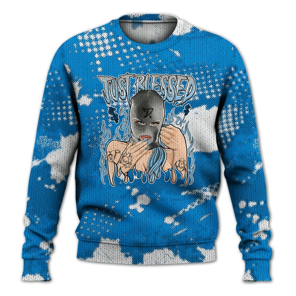 Knitted Sweater To Match Industrial Blue 4s - Blessed!! Smoke Dot