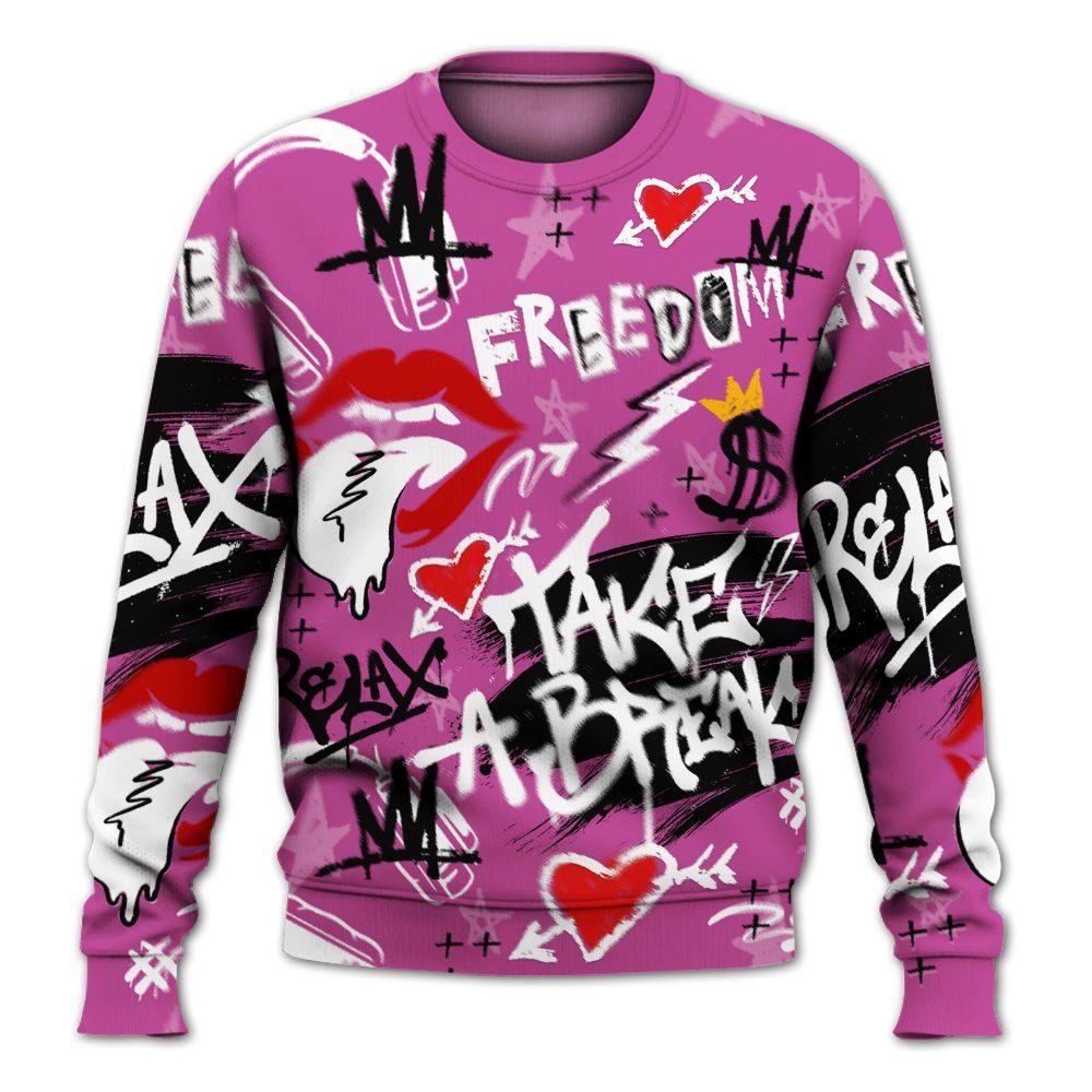 Sweatshirt To Match Dunk Low Active Fuchsia - Take Break Freedom Graffiti Streetwear All Over Print