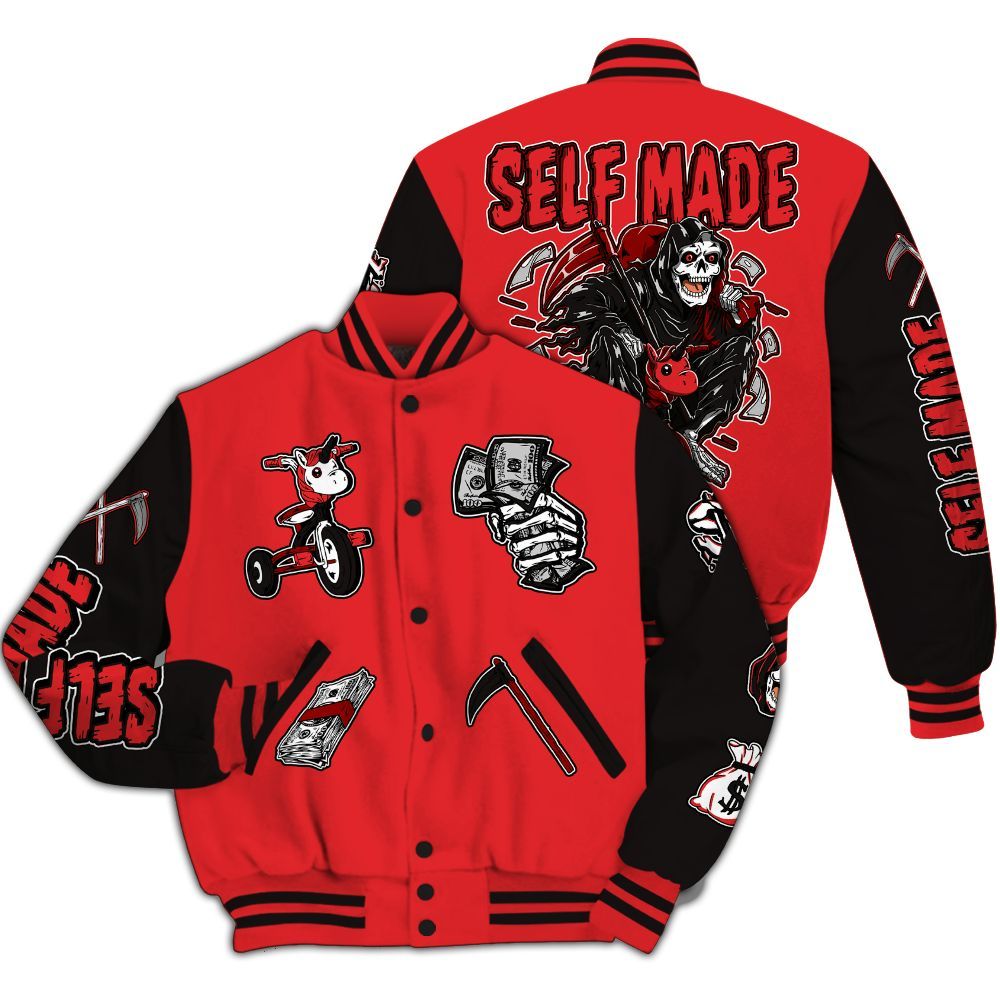 Varsity Jacket To Match Chile Red 9s - Self Make Skeleton All Over Print
