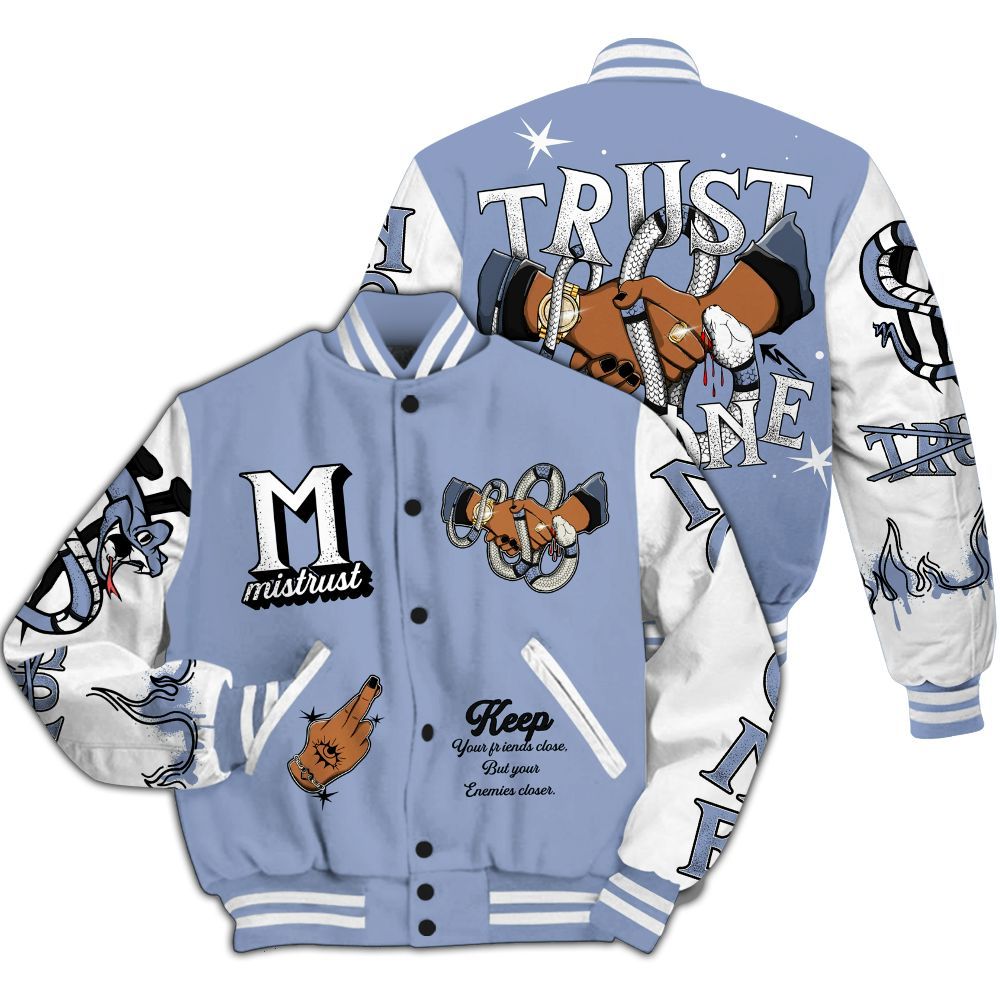 Varsity Jacket To Match Retro Blue Grey 13s - Trust No One Snake-Bite Street Style All Over Print