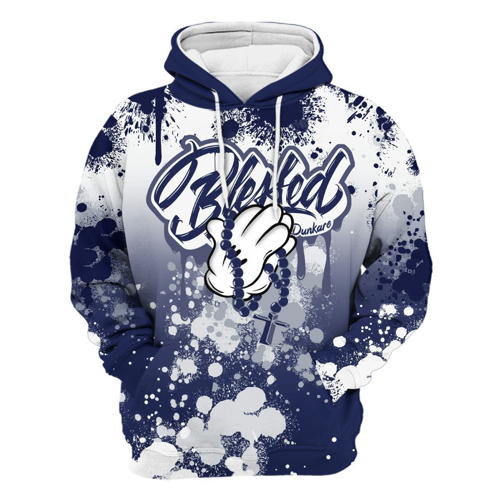 Hoodie To Match Midnight Navy 11s - God Blessed Ink Drip All Over Print