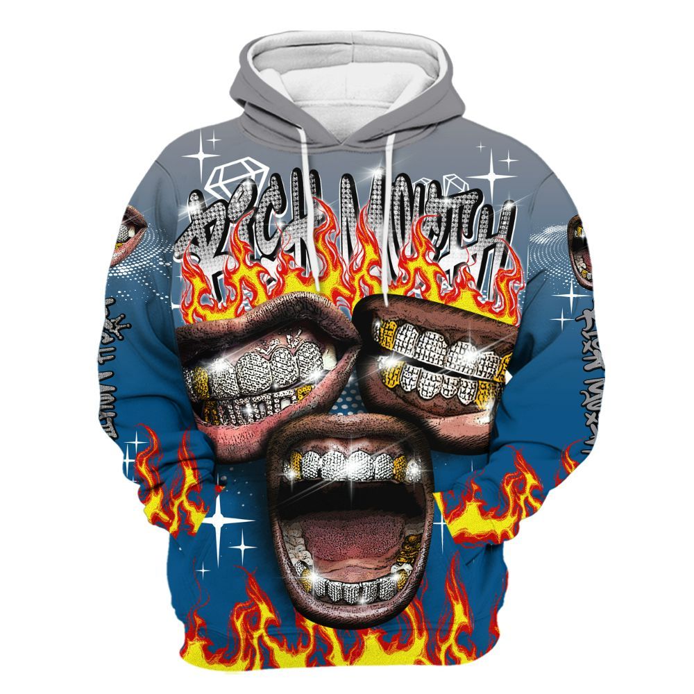Hoodie To Match High OG True Blue 1s - Rich Mouth Fire Rap Retro 90s All Over Print