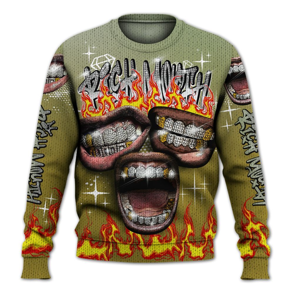 Knitted Sweater To Match Air Flightposite Metallic Gold - Rich Mouth Fire Rap Retro 90s