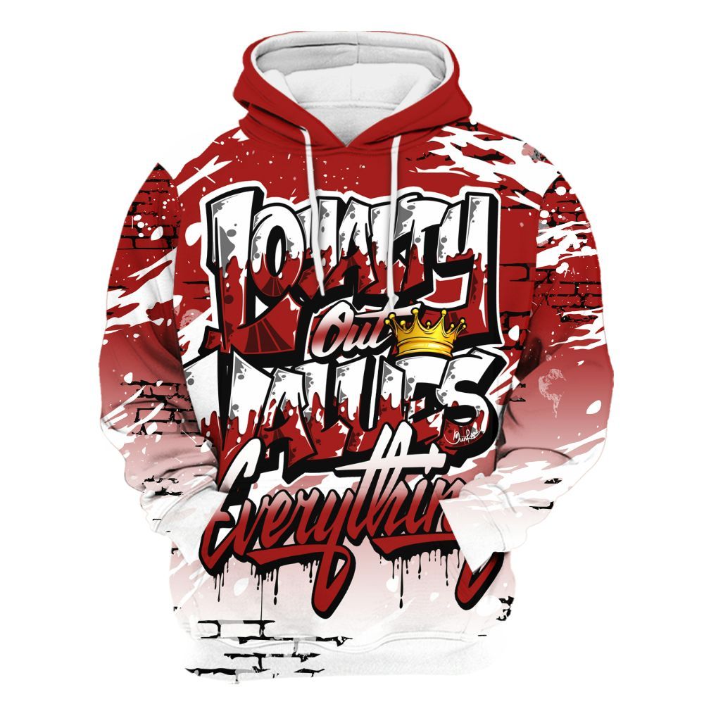 Hoodie To Match Red Taxi 12s - Values Of Loyalty Drip All Over Print