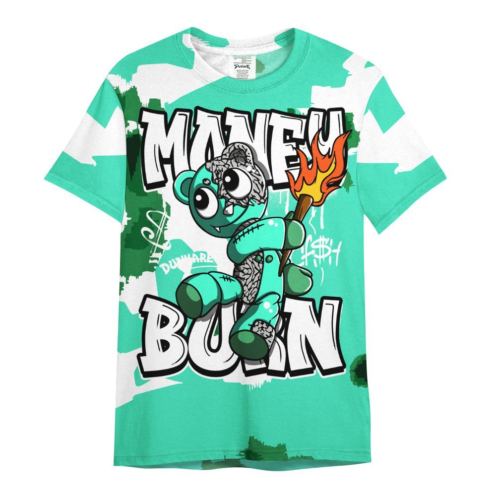 Shirt To Match Black Green Glow 3s - Money Burn Retro Green Glow 3s Outfit All Over Print