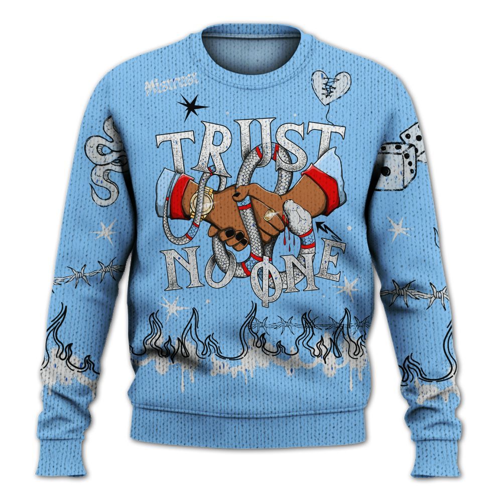 Knitted Sweater To Match University Blue 5s - Trust No One Snake-Bite Doodle Crayon