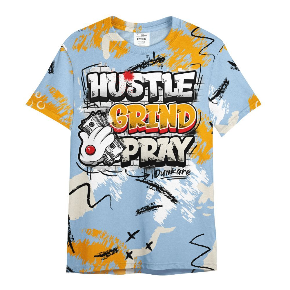 Shirt To Match Retro High OG Pale Ivory Psychic Blue 1s - Hustle Grind Pray Graphic Street Style All Over Print
