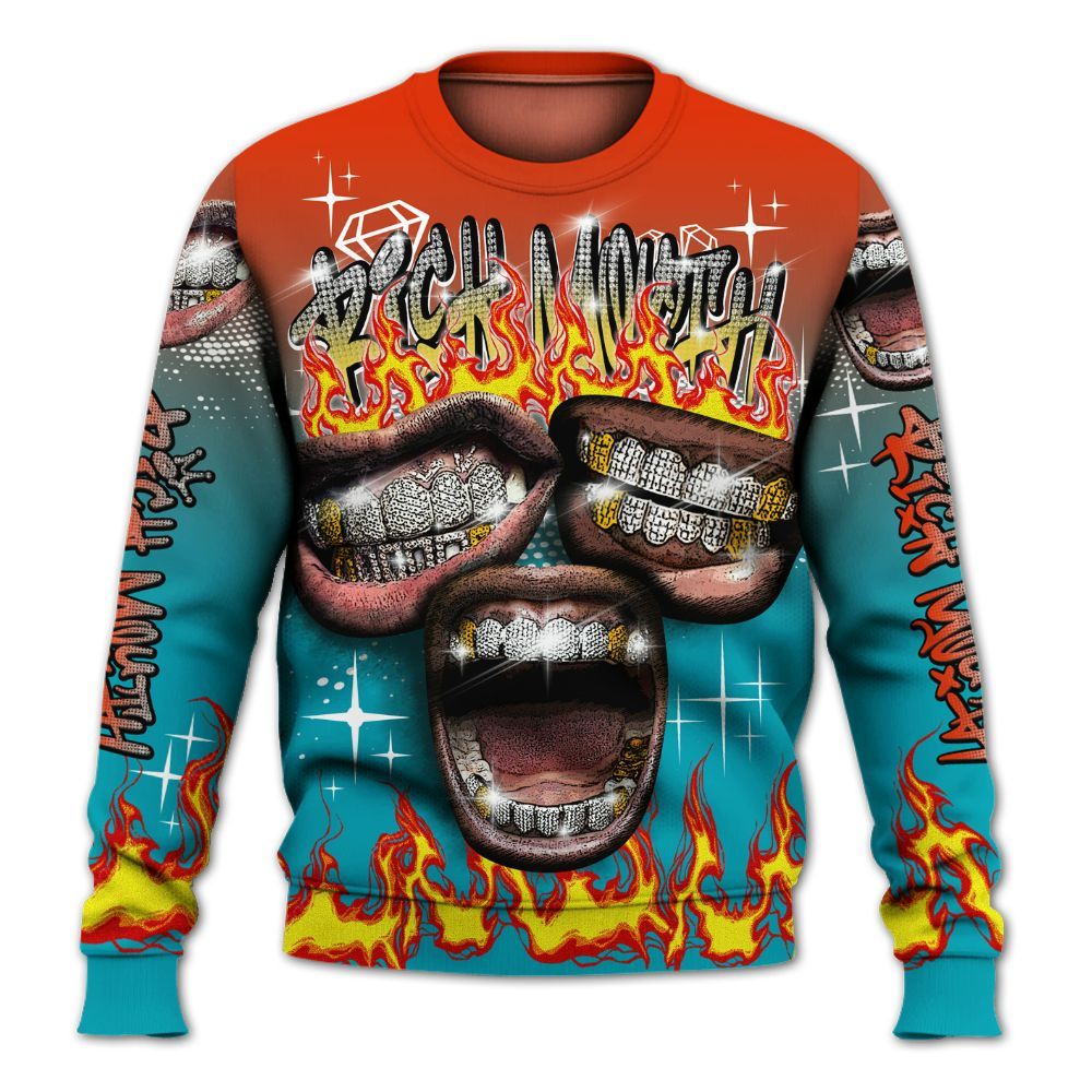 Sweatshirt To Match Dunk Low KD 17 N7 - Rich Mouth Fire Rap Retro 90s All Over Print
