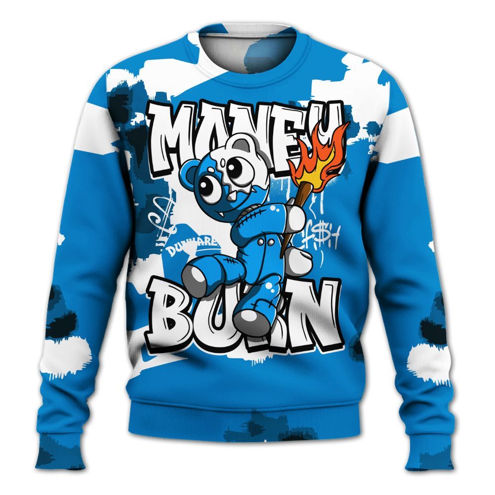 Sweatshirt To Match Industrial Blue 4s - Money Burn Retro Military Blue 4s Outfit All Over Print