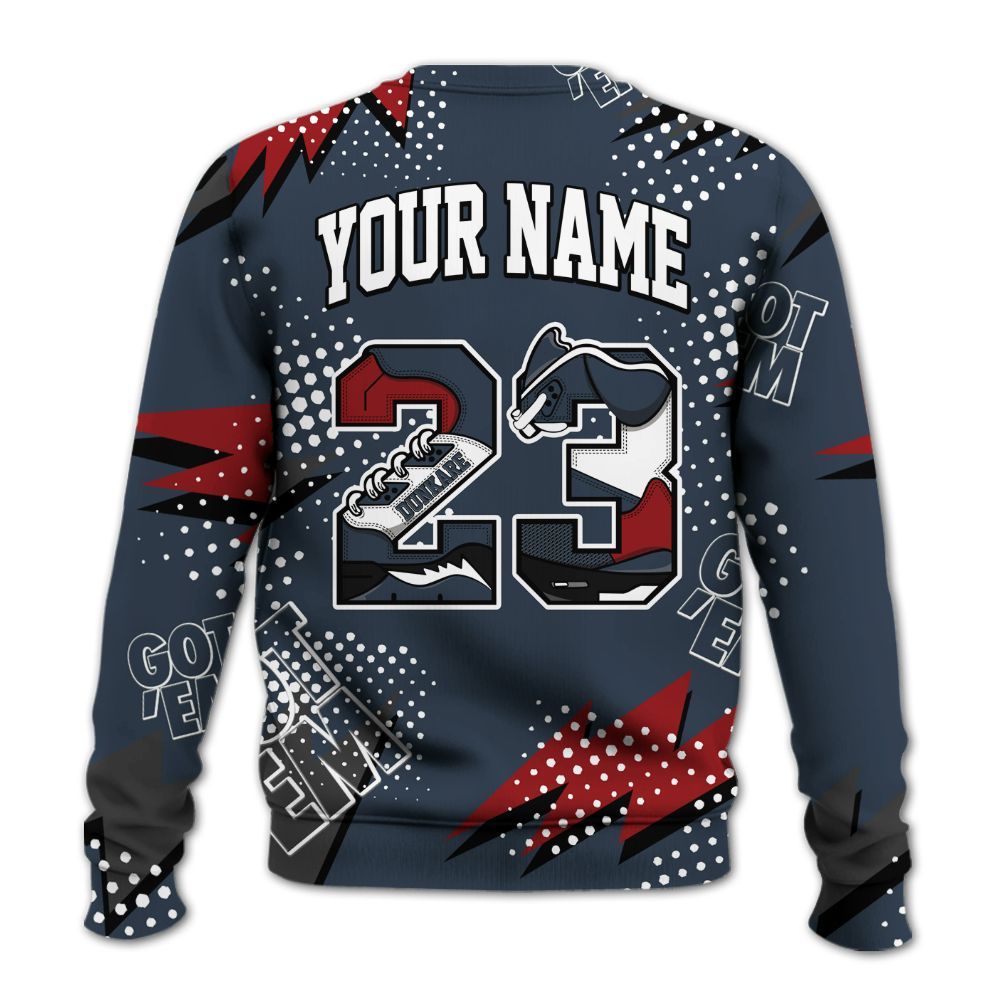 Sweatshirt To Match Navy Blue 2024 6s - Custom Name Number 23 5s All Over Print