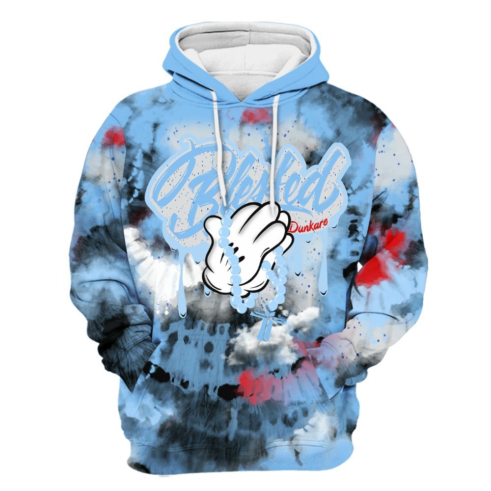 Hoodie To Match University Blue 5s - God Blessed Tie Dye All Over Print