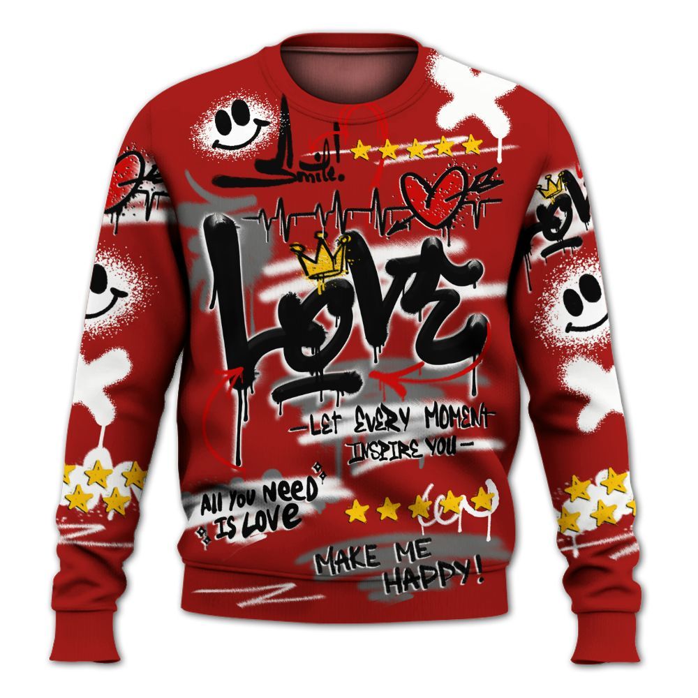 Sweatshirt To Match High OG Varsity Red 1s - Happy Love Beats Graffiti Streetwear All Over Print