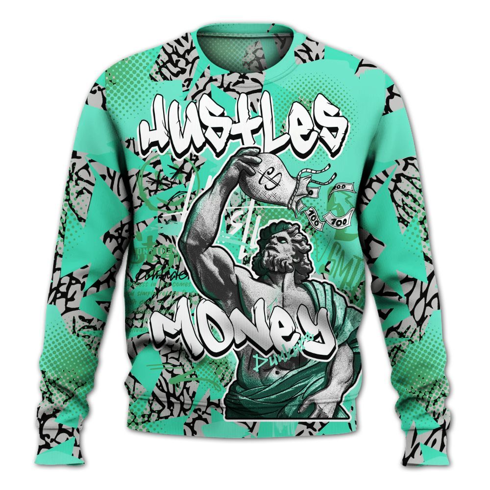 Sweatshirt To Match Black Green Glow 3s - Huslte Money Retro Green Glow 3s Outfit All Over Print