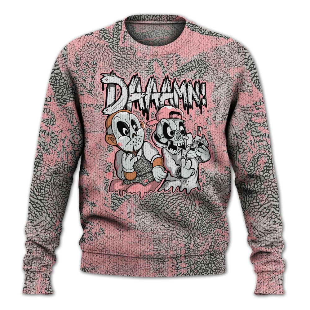 Knitted Sweater To Match Retro Wings 3s - Damn Shoe Graphic Heart Grunge