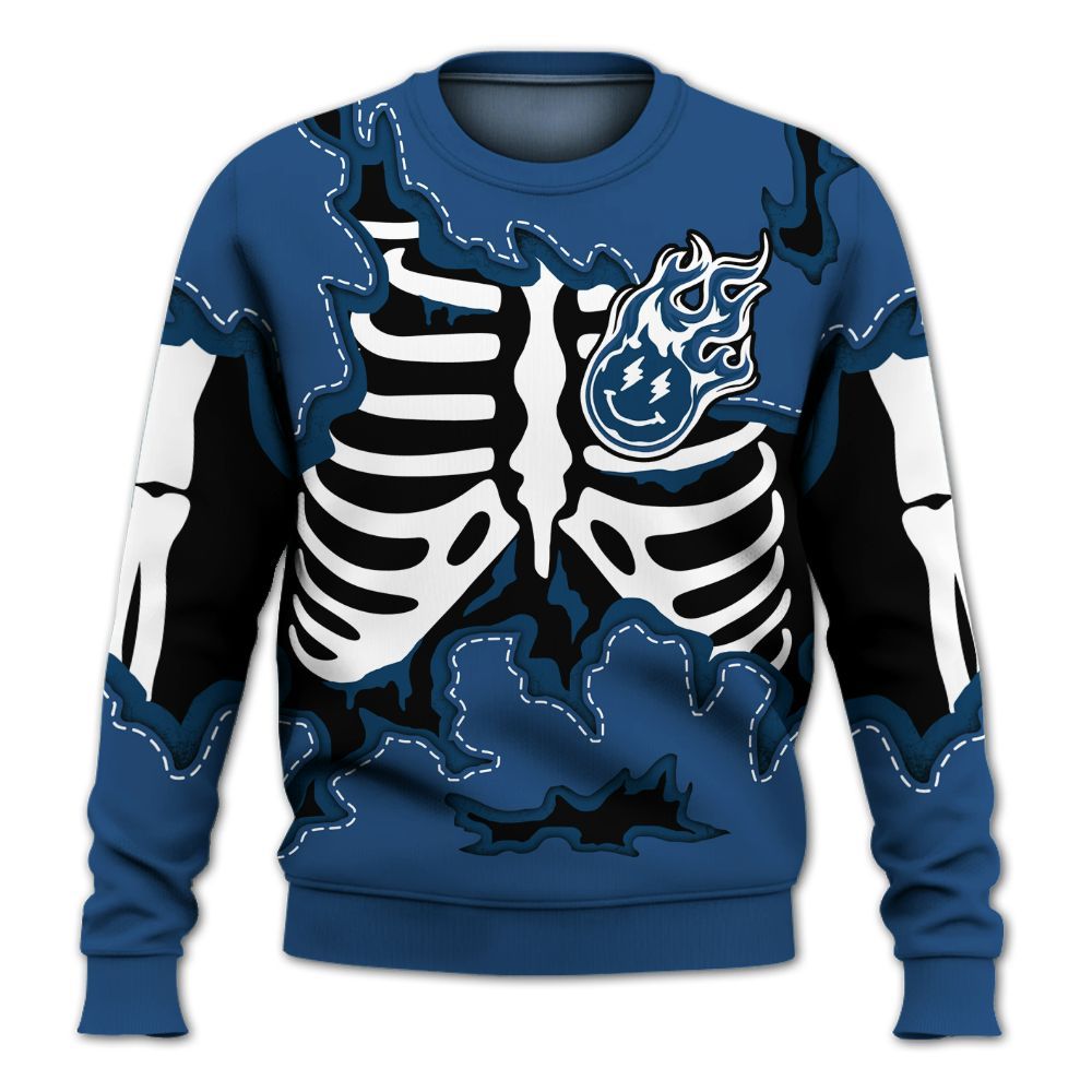 Sweatshirt To Match High OG Midnight Navy 1s - Skeleton Smiley Face All Over Print