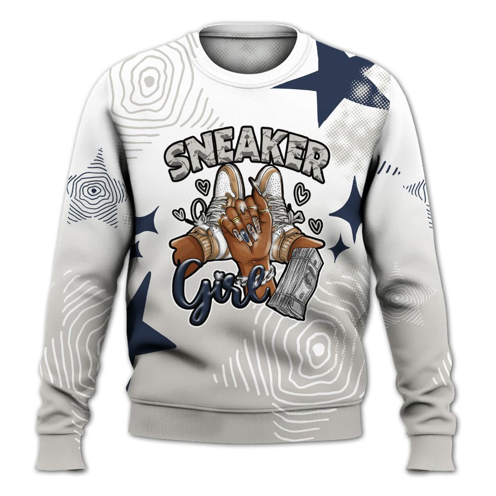 Sweatshirt To Match Low Navy Grey Gum 1s - Sneakerz Girlz Unique Starz All Over Print
