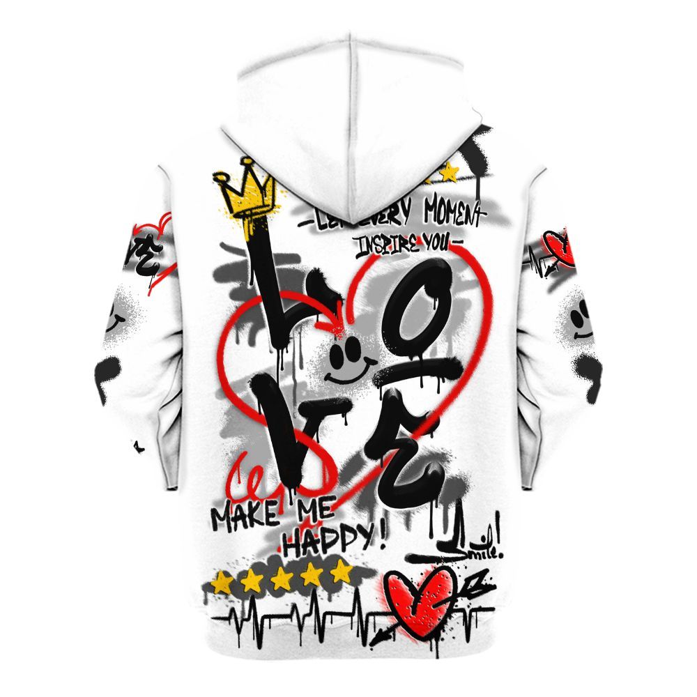 Hoodie To Match Low 85 Metallic Black 1s - Happy Love Beats Graffiti Streetwear All Over Print