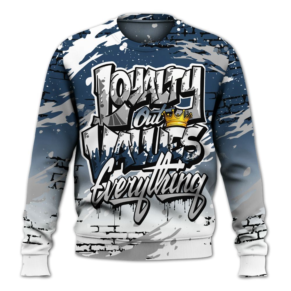 Sweatshirt To Match Retro French Blue 2025 12s - Values Of Loyalty Drip All Over Print