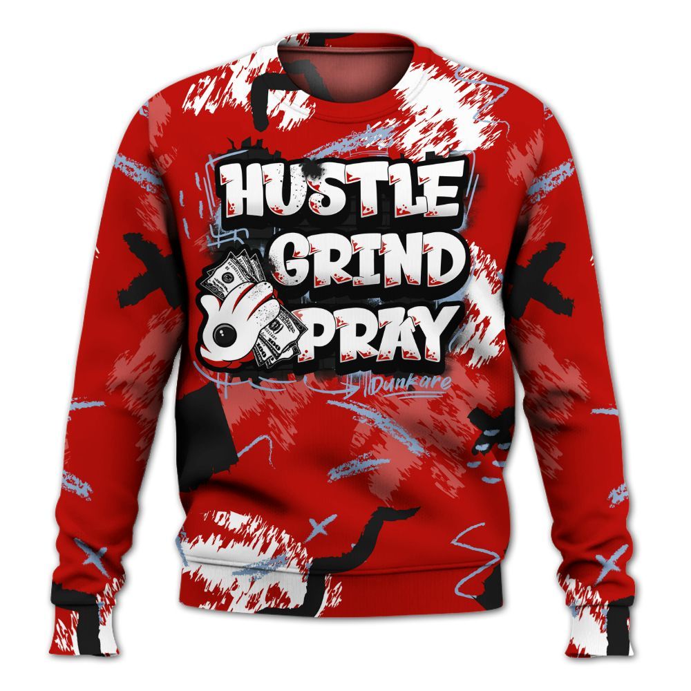 Sweatshirt To Match OG Fire Red 5s - Hustle Grind Pray All Over Print