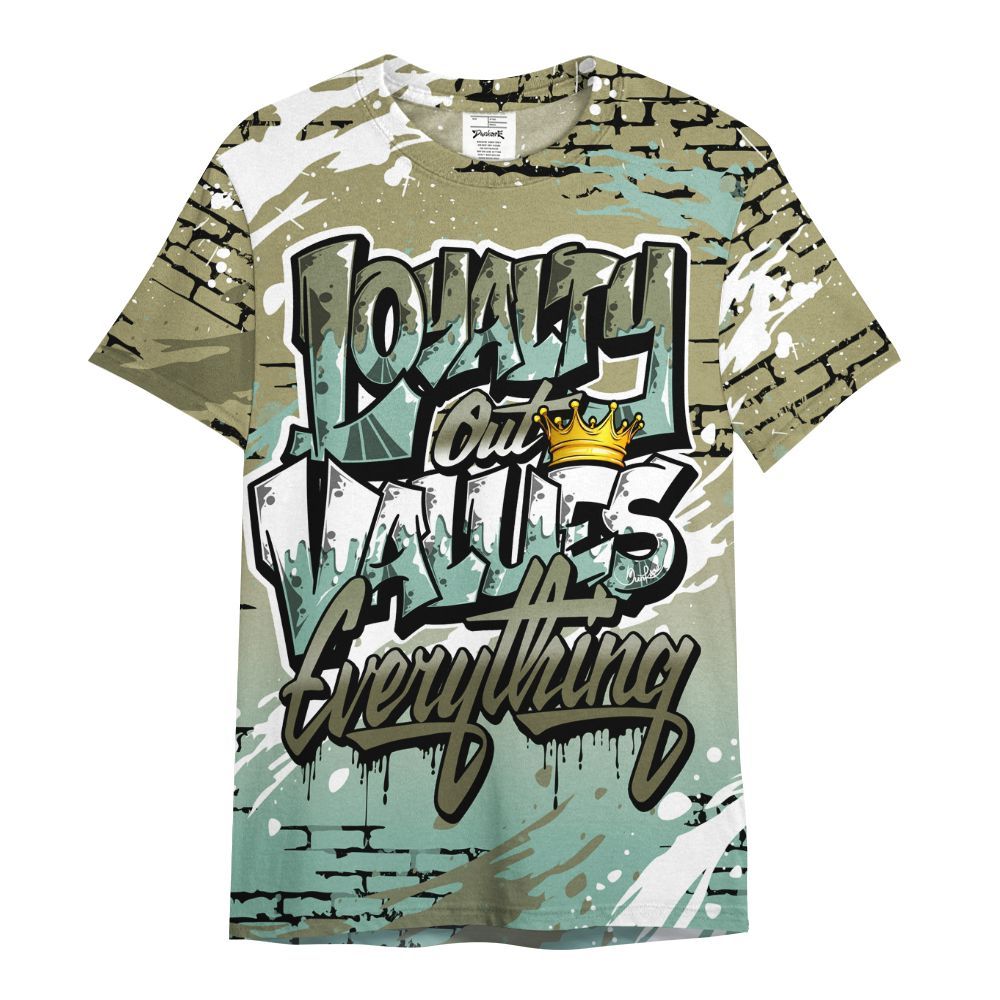 Shirt To Match Dunk Low Suede Olive Aura - Values Of Loyalty Drip All Over Print