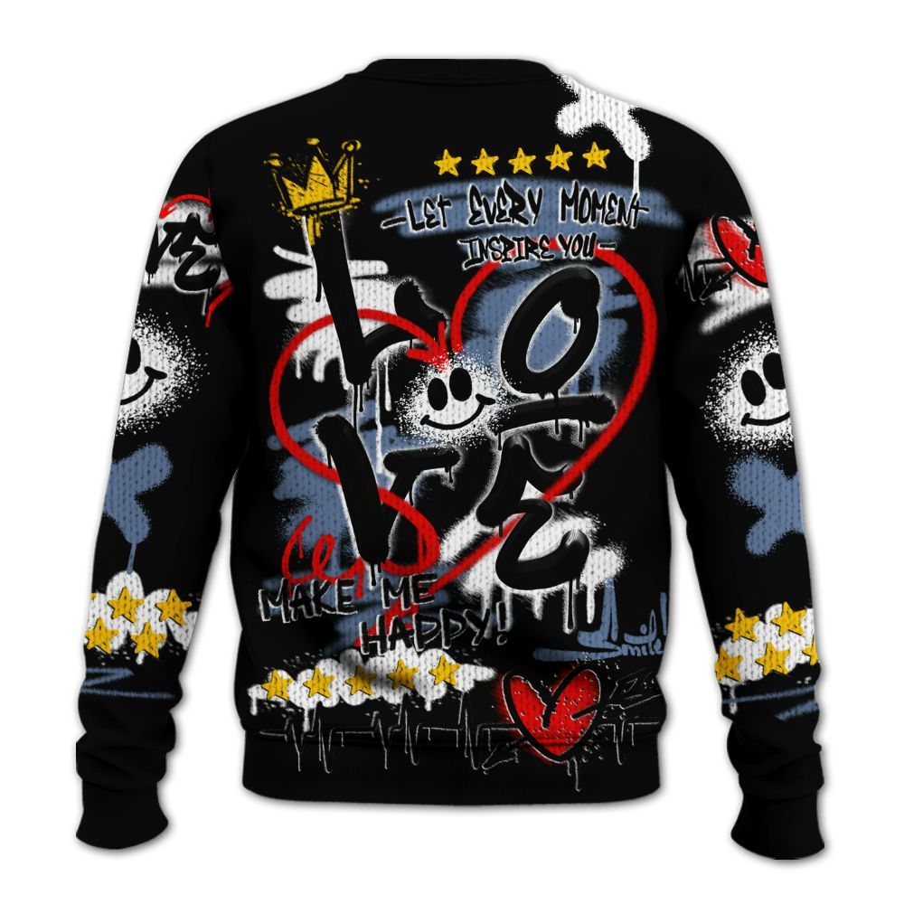 Knitted Sweater To Match Mid Space Jam 1s - Happy Love Beats Graffiti Streetwear