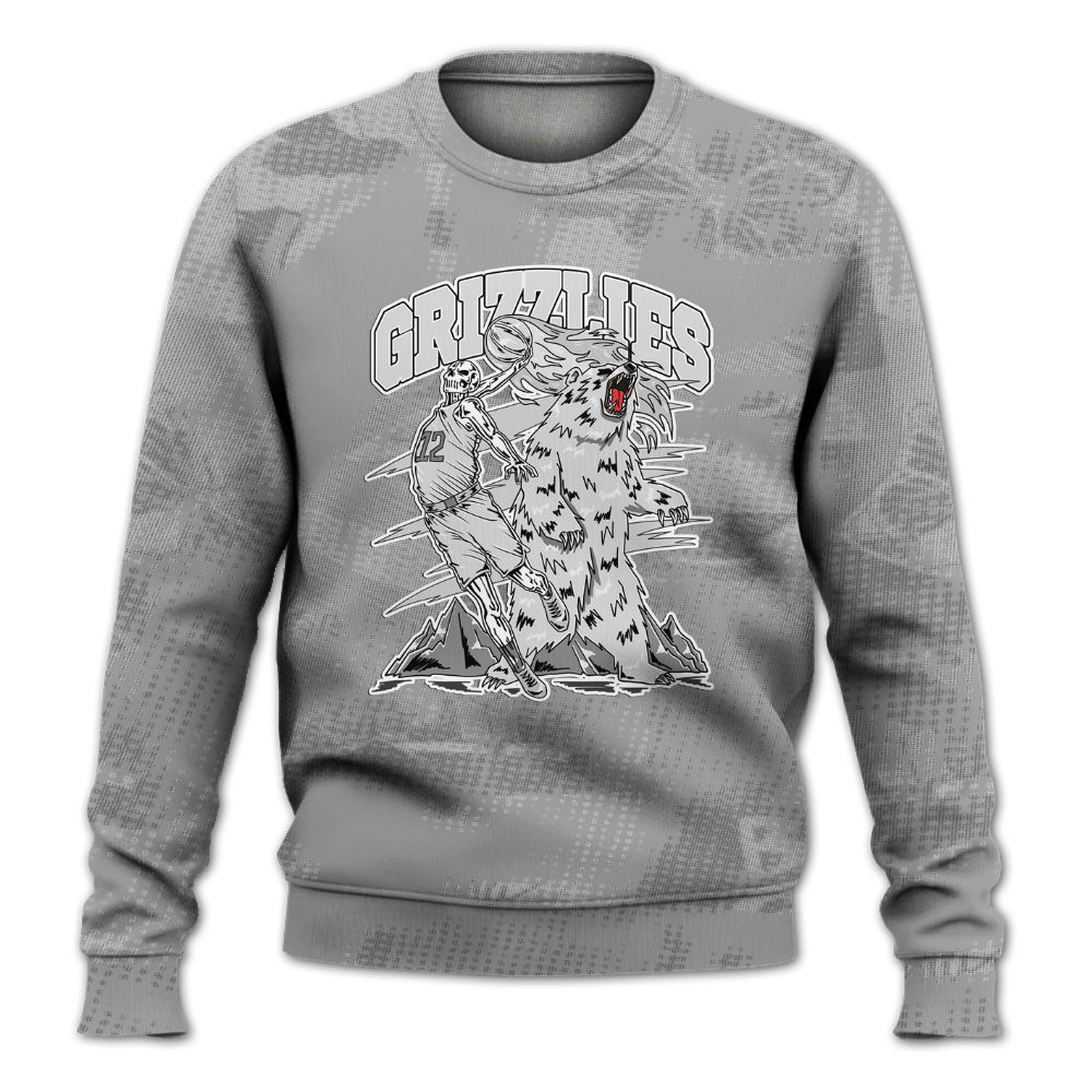 Sweatshirt To Match Black Wolf Grey 12s - Grizzly Bear Skeleton Brown Sugar All Over Print