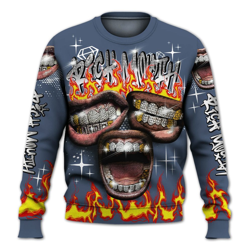 Sweatshirt To Match Low Diffused Blue 11s - Rich Mouth Fire Rap Retro 90s All Over Print