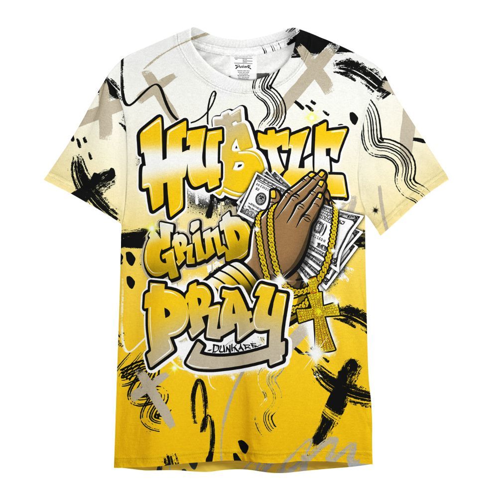Shirt To Match Vivid Sulfur 4s - Money Hustle Grind Pray All Over Print