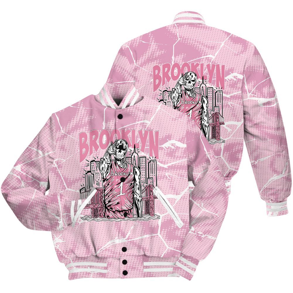 Varsity Jacket To Match Orchid 4s Shirt - Brooklyn's Skeleton Crack All Over Print