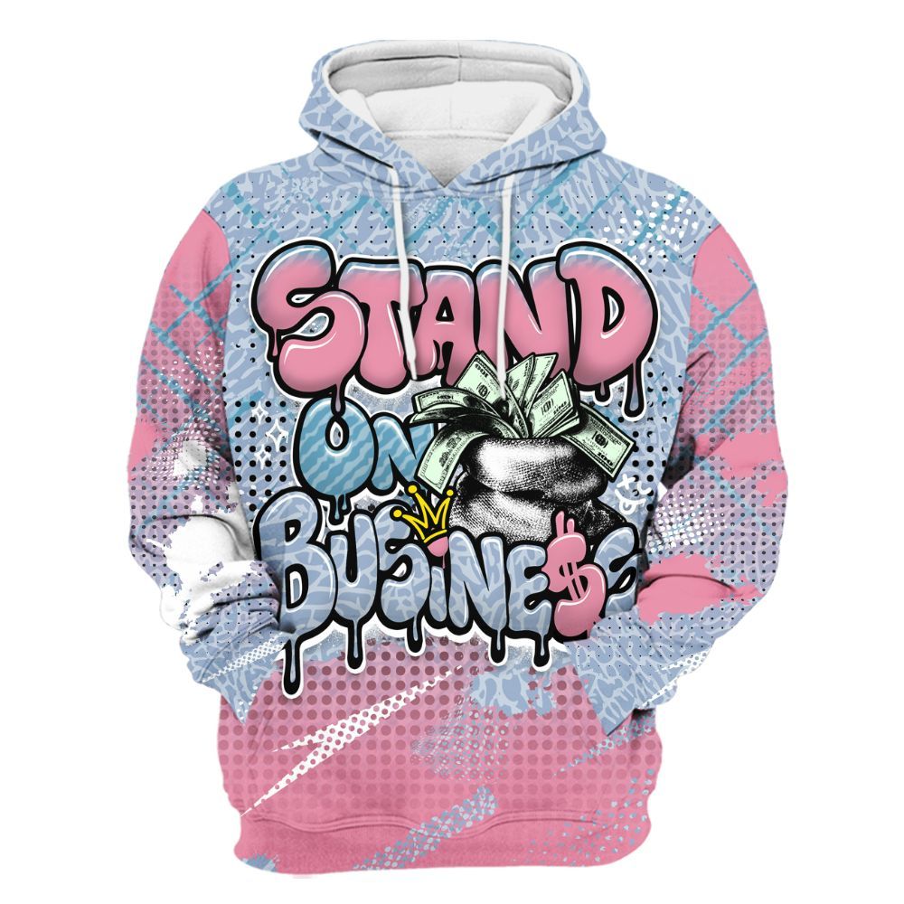 Hoodie To Match Denim Pink Glow 3s - Halftone Stand Business Dripping All Over Print