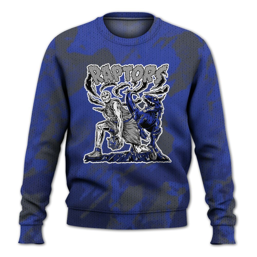 Knitted Sweater To Match Air Max Plus Black Racer Blue - Raptors Skeleton Abstract Halftone