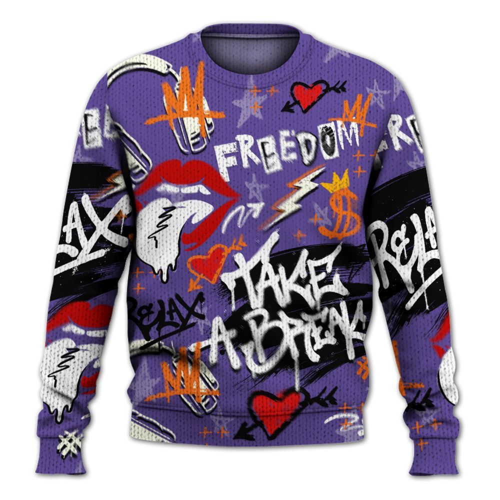 Knitted Sweater To Match Air Max Waffle SP Voltage Purple - Take Break Freedom Graffiti Streetwear
