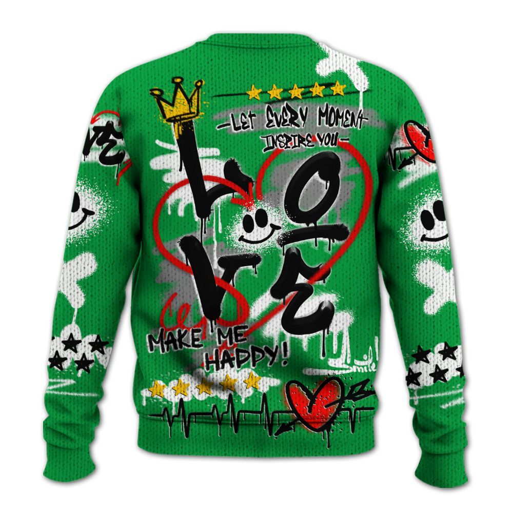 Knitted Sweater To Match Low Lucky Green 1s - Happy Love Beats Graffiti Streetwear