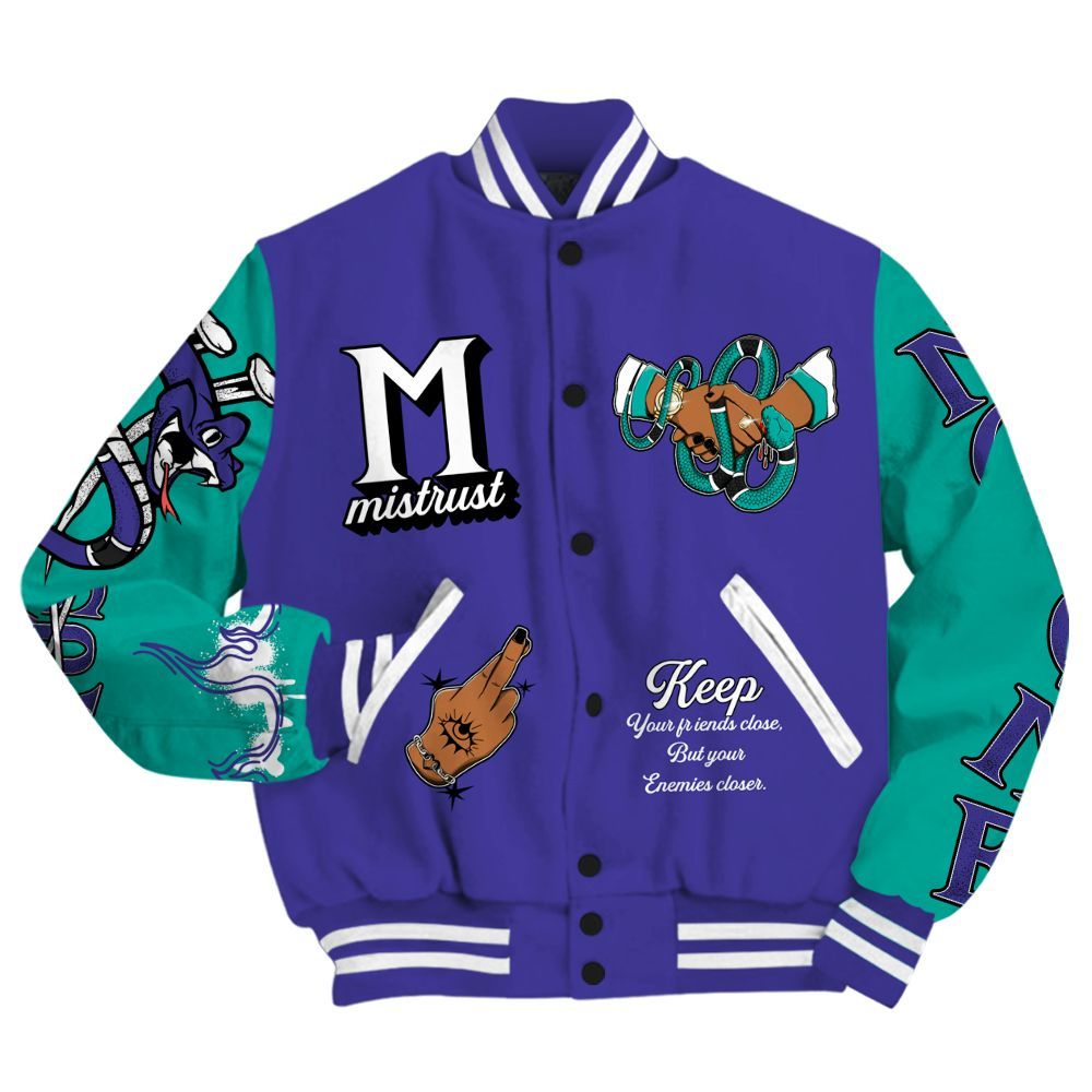 Varsity Jacket To Match Retro Grape 5s - Trust No One Snake-Bite Street Style All Over Print