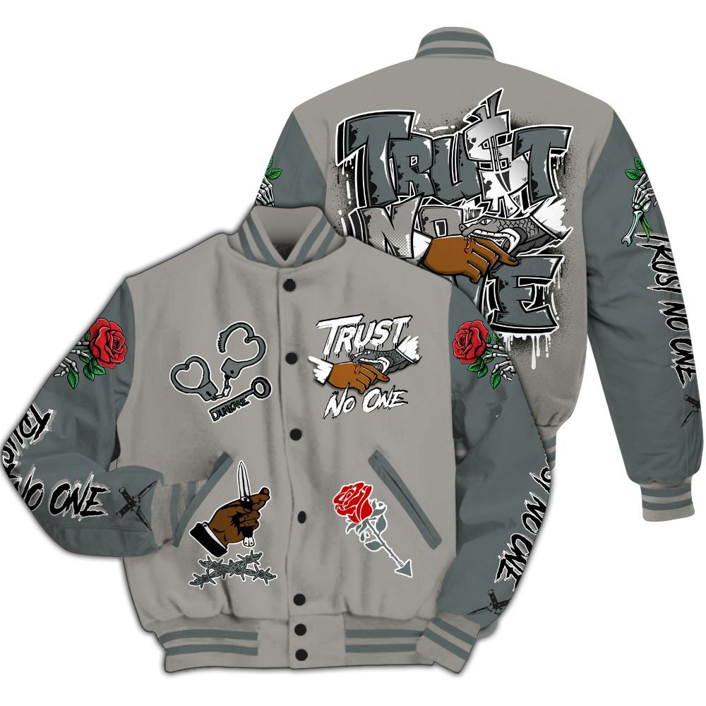 Varsity Jacket To Match Cool Grey 9s - Trust No One Dripping All Over Print