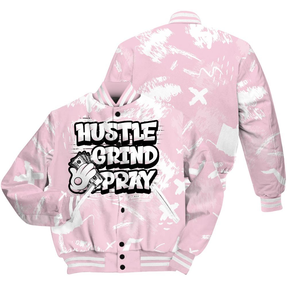 Varsity Jacket To Match Orchid 4s - Hustle Grind Pray Retro All Over Print
