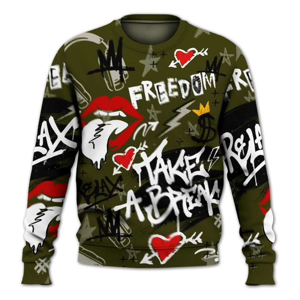 Sweatshirt To Match Dunk Low Pale Ivory Cargo Khaki - Take Break Freedom Graffiti Streetwear All Over Print