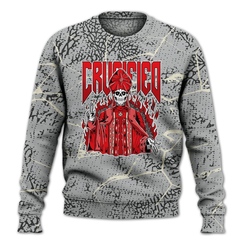 Sweatshirt To Match Cement Grey 3s - Crucified Skeleton Crack All Over Print