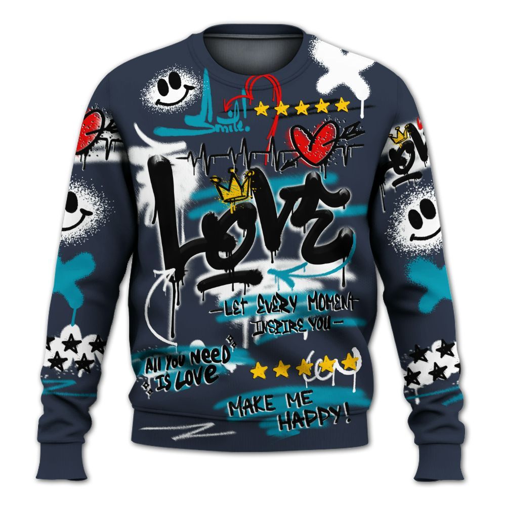 Sweatshirt To Match Retro Obsidian 13s - Happy Love Beats Graffiti Streetwear All Over Print