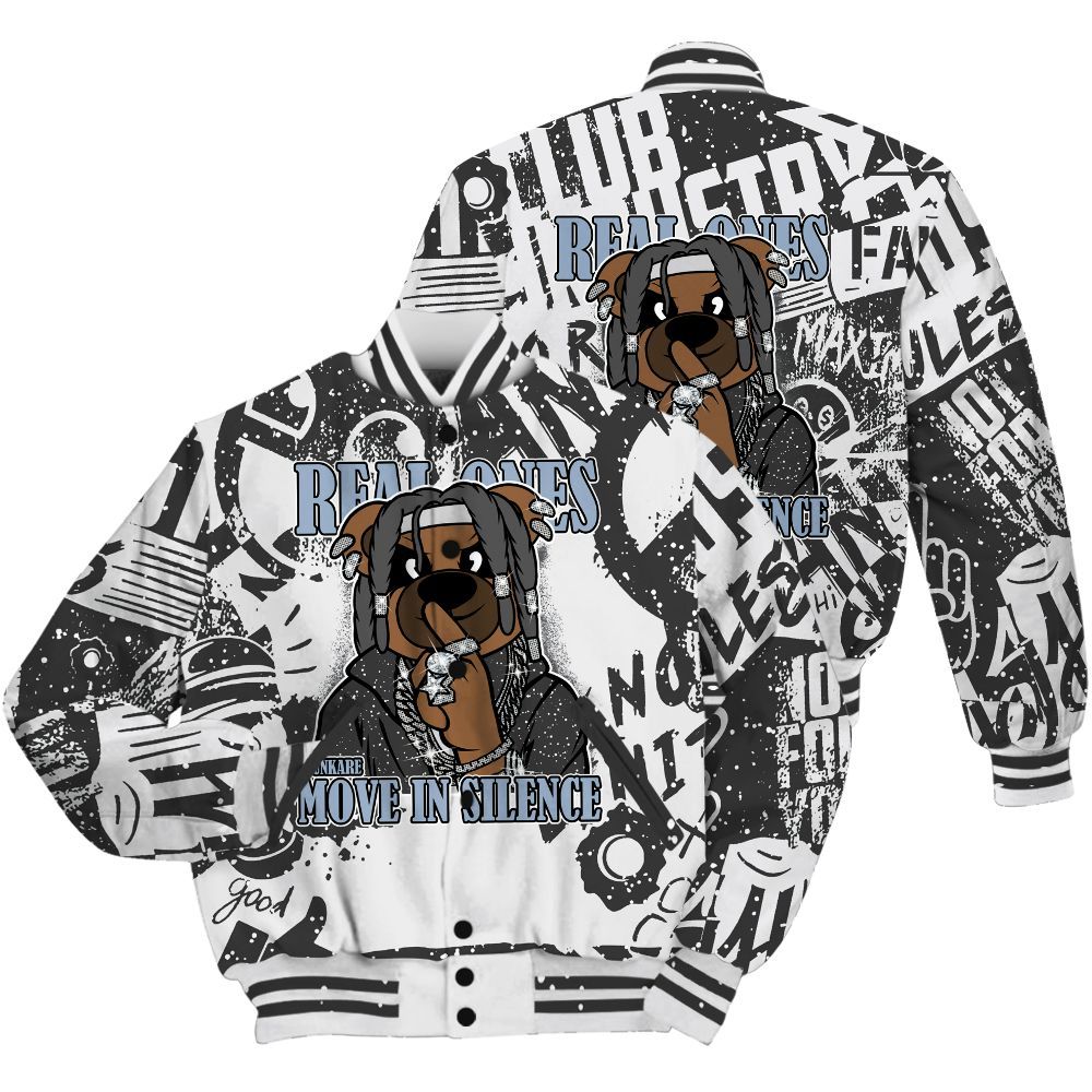 Varsity Jacket To Match Reverse Black White 6s Shirt - Silent Achievers Bear Monogram Graffiti All Over Print