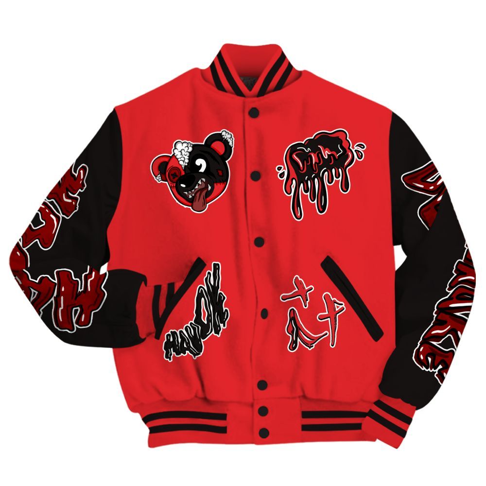 Varsity Jacket To Match Chile Red 9s - Havok Bear All Over Print