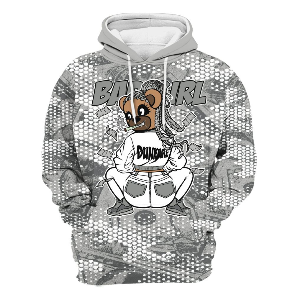 Hoodie To Match Paris Cement Grey 4s - Rebellious Girl Bear Banknotes Art All Over Print