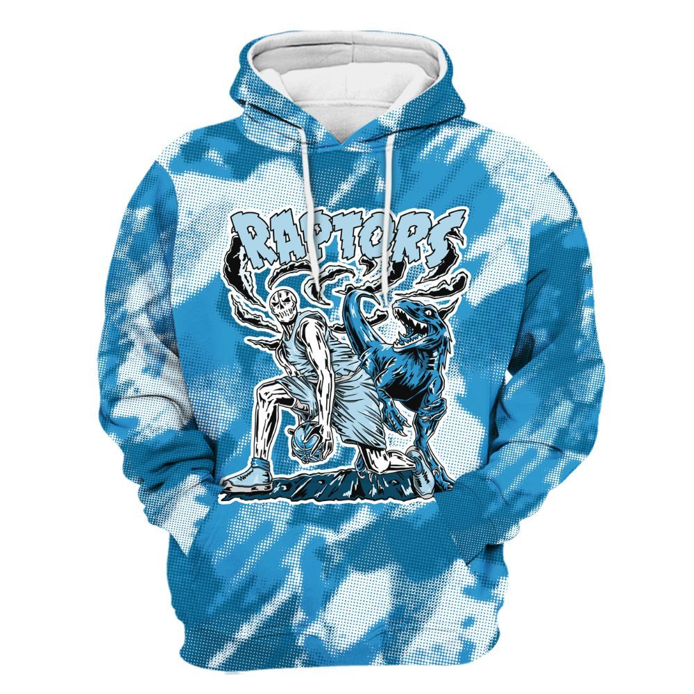Hoodie To Match Powder Blue 9s - Raptors Skeleton Abstract Halftone All Over Print